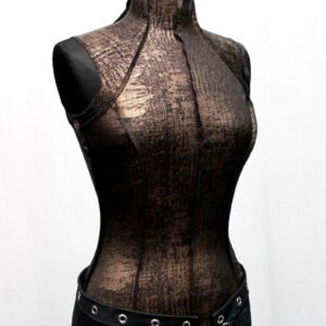 High Neck Metallic Burnout Mesh Corset Top, Heavy Seamed Structured Sleeveless Bustier Bulk Wholesale