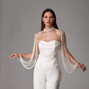 Pearl Chain Decor Stage Performance Two-Piece Outfit With Detachable Pearl Body Harness