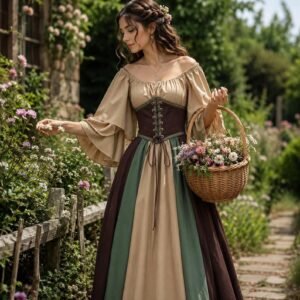 Renaissance Off Shoulder Bell Sleeve Corset Maxi Dress, Medieval Fairy Cottagecore Gown Bulk Wholesale