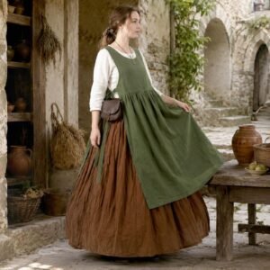 Medieval Peasant Linen Pinafore Dress Set, Renaissance Farmhouse Long Sleeve Undergown Bulk Wholesale