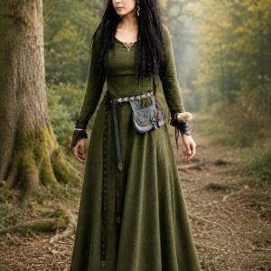 Renaissance Medieval Long Sleeve V-Neck Floor Length Green Gown, Forest Witch LARP Maxi Dress Bulk Wholesale