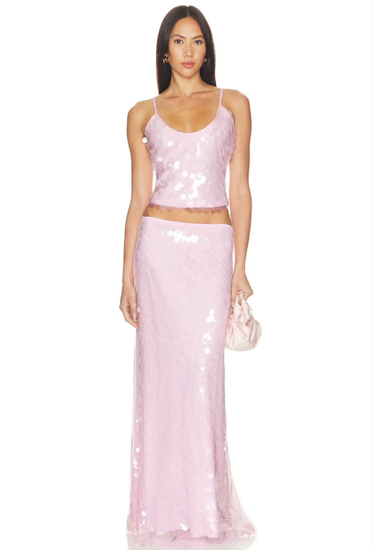 Pink Sequin Cami Stage Performance Two Piece Set